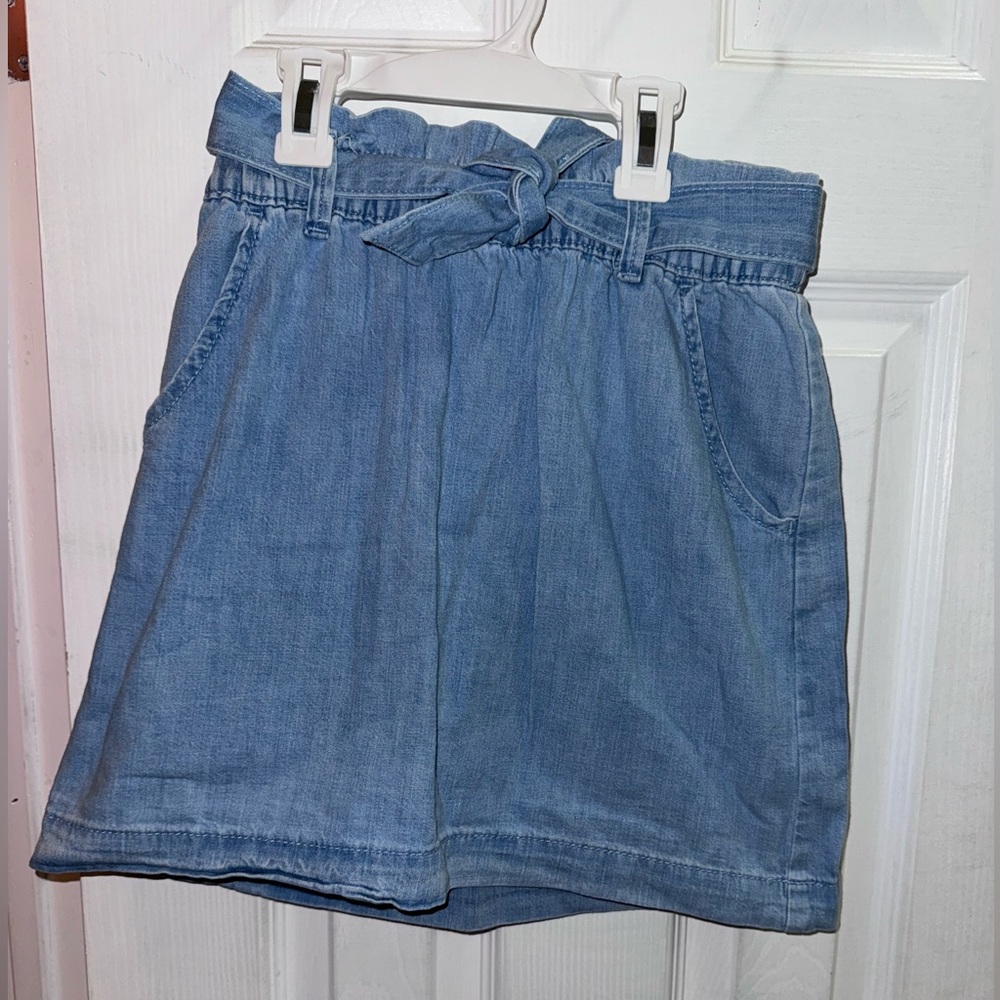 Cat & Jack Girls Denim Paperbag Waist Skirt Size L 10/12 Belted Blue